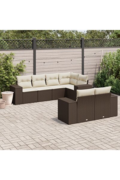 vidaxl Set canapele de gradina cu perne, 7 piese, maro, poliratan
