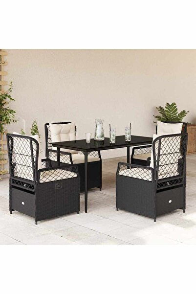 vidaxl Set mobilier de gradina cu perne, 5 piese, negru, poliratan