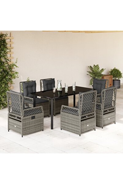 vidaxl Set mobilier de gradina cu perne, 7 piese, gri, poliratan