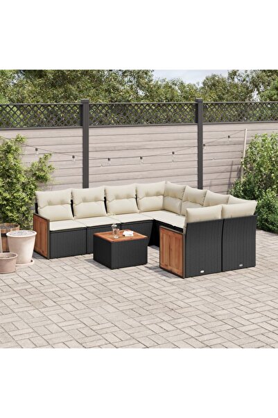 vidaxl Set mobilier de gradina cu perne, 9 piese, negru, poliratan