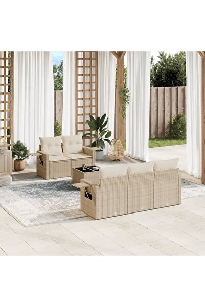 vidaxl Set canapele de gradina cu perne, 6 piese, bej, poliratan