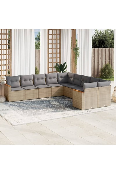vidaxl Set canapele de gradina, 10 piese, cu perne, bej, poliratan