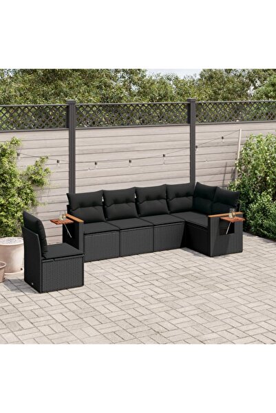 vidaxl Set mobilier de gradina cu perne, 6 piese, negru, poliratan