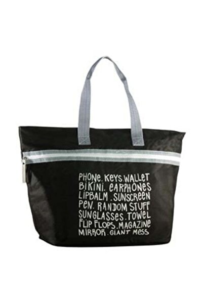 SHOPIENS Black Beach Bag & Pouch 59 x 22 x 37 cm