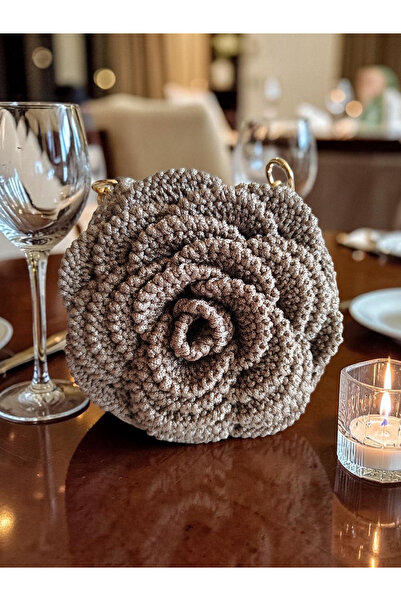Altınergiyim Polyester Macrame String Bag with Rose Detail