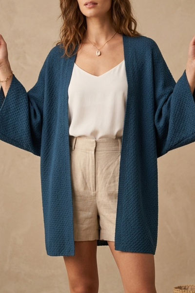 mefru Women's Oversize Draped Half Sleeve Basic Cardigan
