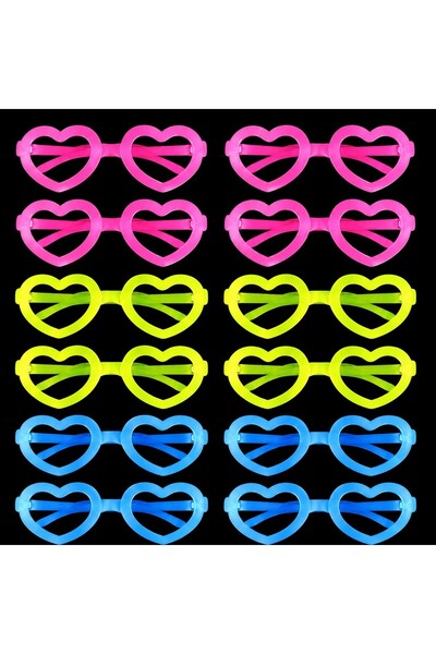 SORA GROUP Retro Neon Fluorescent Heart Glasses 12 Pieces – 80S 90S Party Style