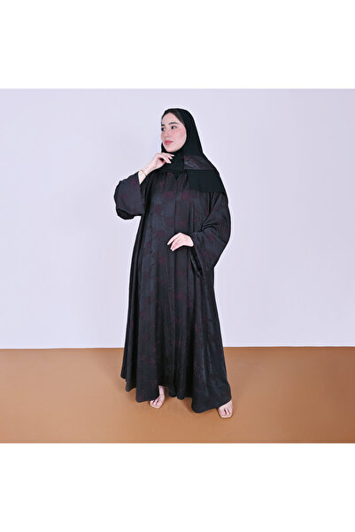 HAWRAA ABAYA عباية لف كلوش وكم واسع بقماش صيفي منقش بزهور عنابية