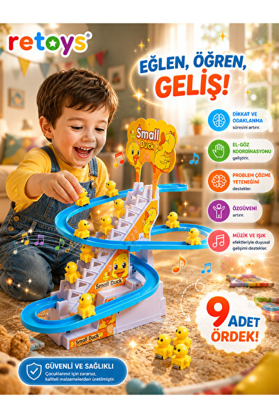 Retoys 9 Ördekli Small Duck Döndolaş Ördekler Müzikli Işıklı Dikkat Çekici Eğitici Oyuncak