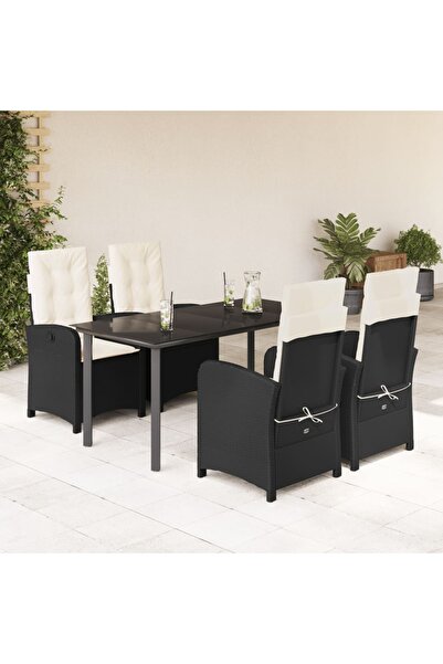 vidaxl Set mobilier de gradina cu perne, 5 piese, negru, poliratan