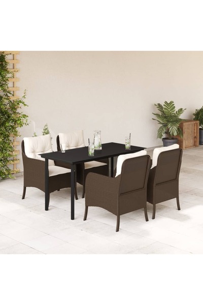vidaxl Set mobilier de gradina, 5 piese, cu perne, maro, poliratan