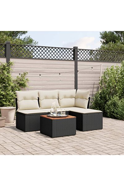 vidaxl Garden furniture set with cushions, 5 pieces, black, polyrattan