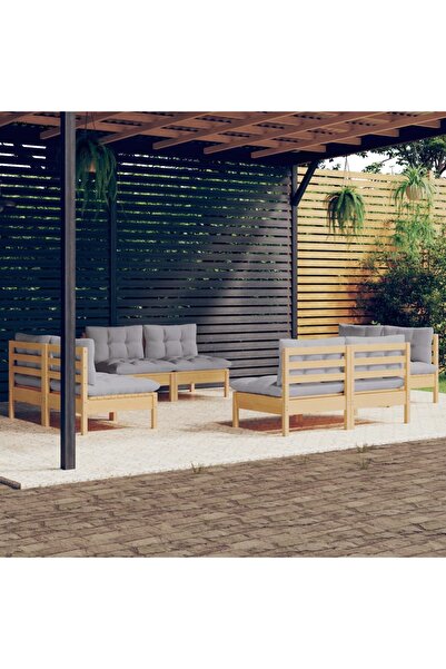 vidaxl Set mobilier de gradina cu perne, 8 piese, gri, lemn de pin