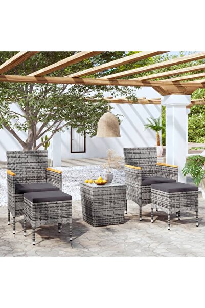 vidaxl Set mobilier bistro gradina 5 piese gri, poliratan È™i sticla