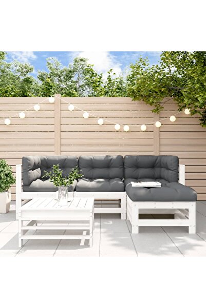 Concept Set mobilier de grădină cu perne, 5 piese, alb, lemn masiv