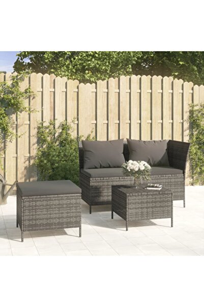 Concept Set mobilier de grădină cu perne, 3 piese, gri, poliratan