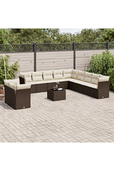 vidaxl Garden sofa set with cushions, 12 pieces, brown, polyrattan