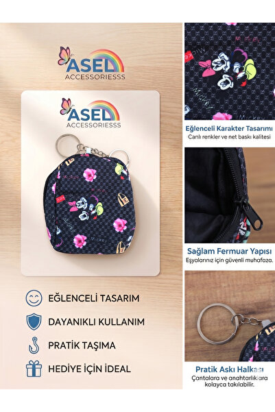 Aselaksesuarr Sevimli Fare Figürlü Kancalı Mini Kız Çocuk Cüzdanı ve Çanta Ak...