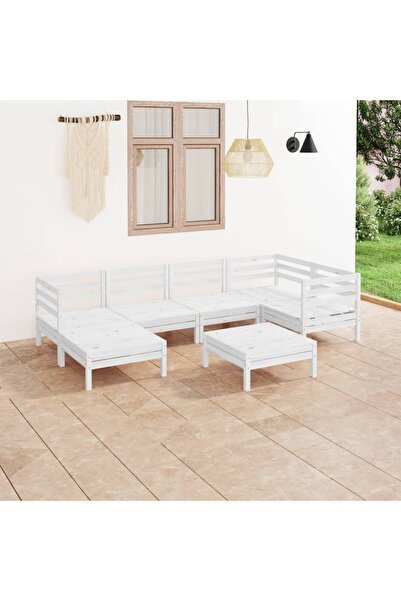 vidaxl Set mobilier de gradina, 7 piese, alb, lemn masiv de pin