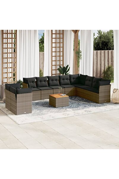 vidaxl Set canapele de gradina cu perne, 11 piese, gri, poliratan