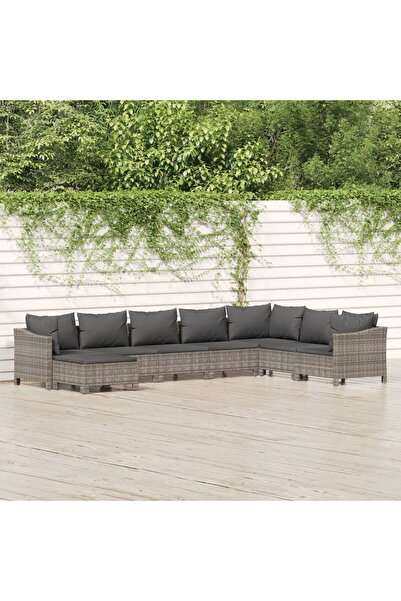 Concept Set mobilier de grădină cu perne, 8 piese, gri, poliratan