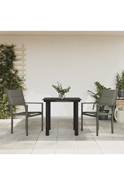 Concept Set mobilier de grădină, 3 piese, negru, textilenă și oțel