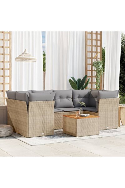 vidaxl Garden sofa set, 7 pieces, with cushions, beige, polyrattan