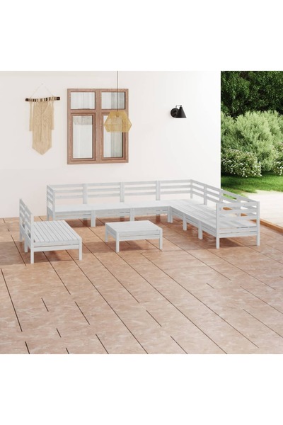 vidaxl Set mobilier de gradina, 10 piese, alb, lemn masiv de pin