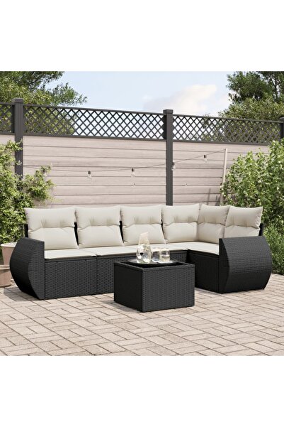 vidaxl Garden furniture set with cushions, 6 pieces, black, polyrattan