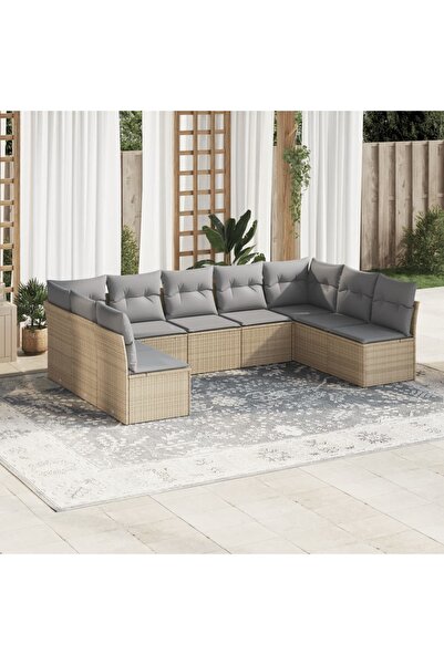 vidaxl Garden sofa set, 9 pieces, with cushions, beige, polyrattan
