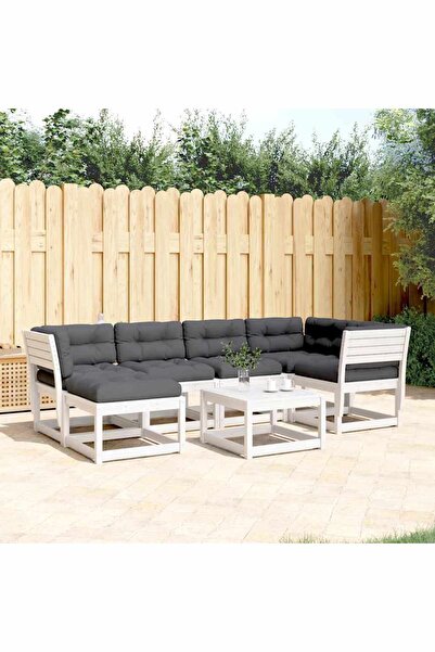 vidaxl Set canapele de gradina cu perne 6 piese alb lemn masiv de pin