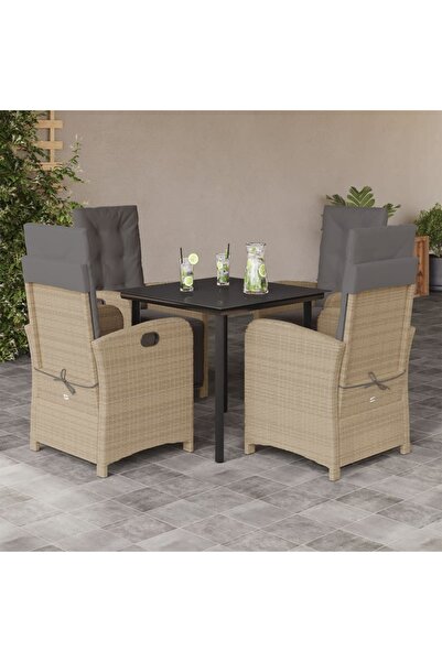vidaxl Set mobilier de gradina cu perne, 5 piese, bej, poliratan