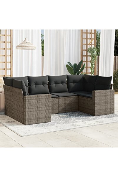 vidaxl Set mobilier gradina cu perne, 6 piese, gri, poliratan