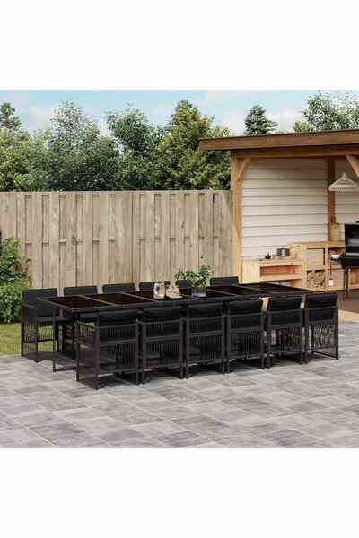 vidaxl Set mobilier de gradina cu perne, 13 piese, negru, poliratan