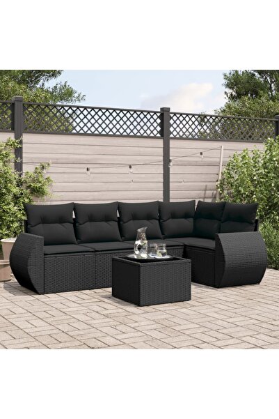 vidaxl Set mobilier de gradina cu perne, 6 piese, negru, poliratan