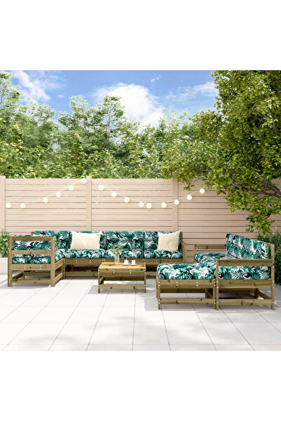 vidaxl Set mobilier de gradina cu perne, 10 piese, lemn de pin tratat