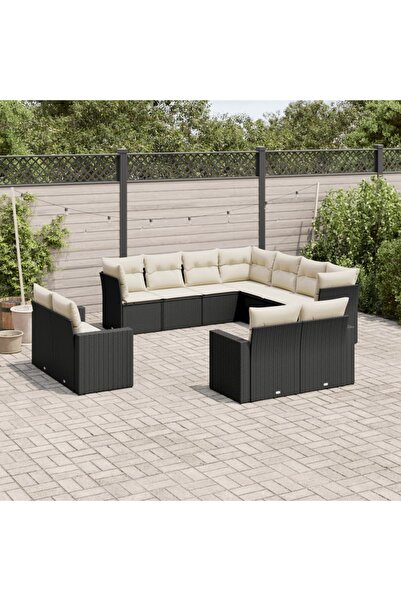 vidaxl Set canapele de gradina cu perne, 11 piese, negru, poliratan