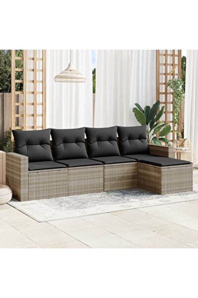 vidaxl Garden sofa set with cushions, 5 pieces, light grey, polyrattan