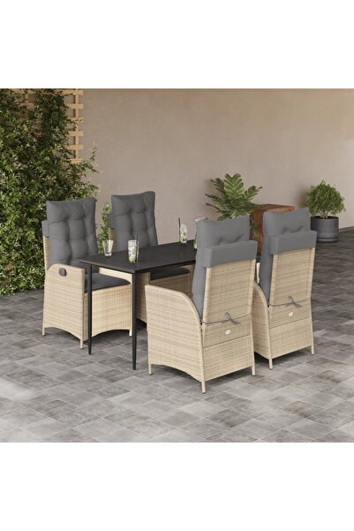 vidaxl Garden furniture set with cushions, 5 pieces, beige, polyrattan