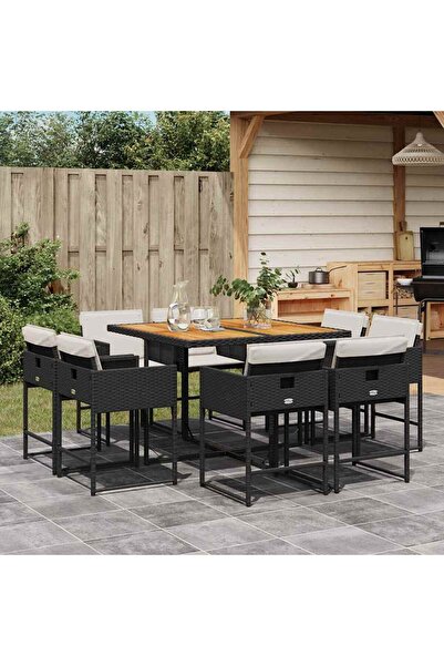 vidaxl Set mobilier de gradina cu perne, 9 piese, negru, poliratan