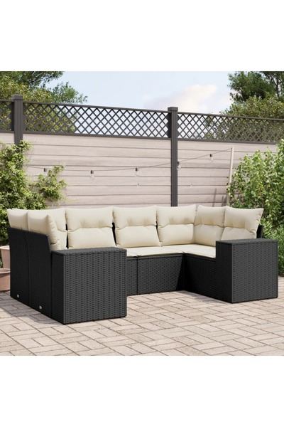 vidaxl Garden furniture set with cushions, 6 pieces, black, polyrattan