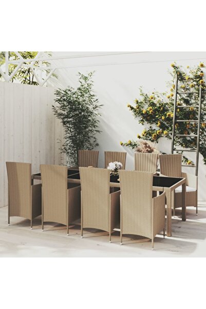 vidaxl Set mobilier de gradina cu perne, 9 piese, bej, poliratan