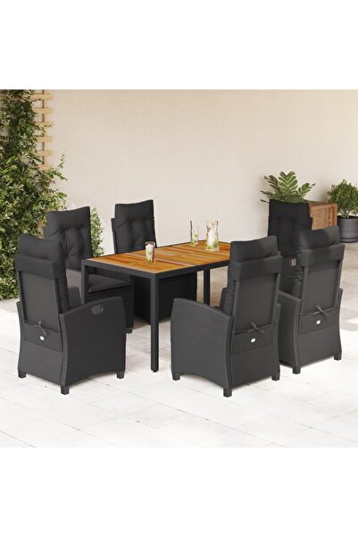 vidaxl Set mobilier de gradina cu perne, 7 piese, negru, poliratan