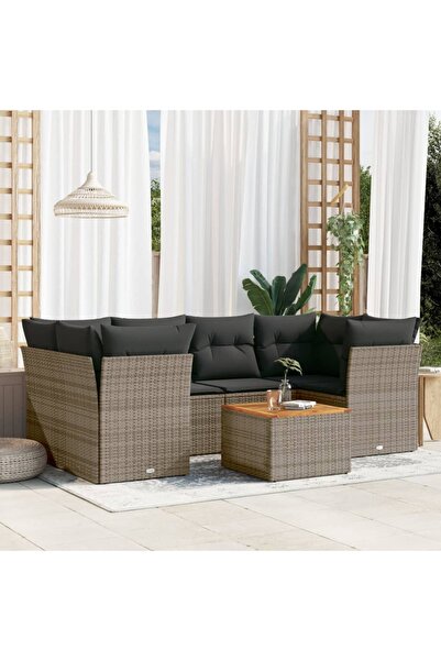 vidaxl Set canapele de gradina, 7 piese, cu perne, gri, poliratan