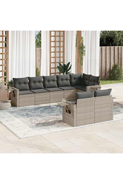 vidaxl Garden furniture set with cushions, 8 pieces, light grey polyrattan