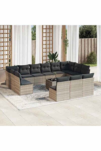 vidaxl Set mobilier de gradina cu perne,14 piesegri deschis, poliratan
