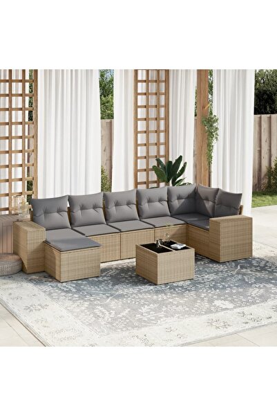 vidaxl Garden sofa set, 8 pieces, with cushions, beige, polyrattan