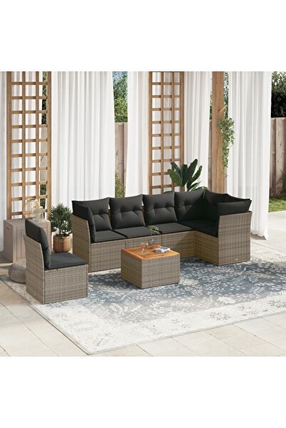 vidaxl Set canapele de gradina, 7 piese, cu perne, gri, poliratan