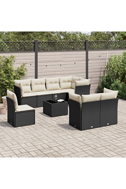 vidaxl Set mobilier de gradina cu perne, 9 piese, negru, poliratan