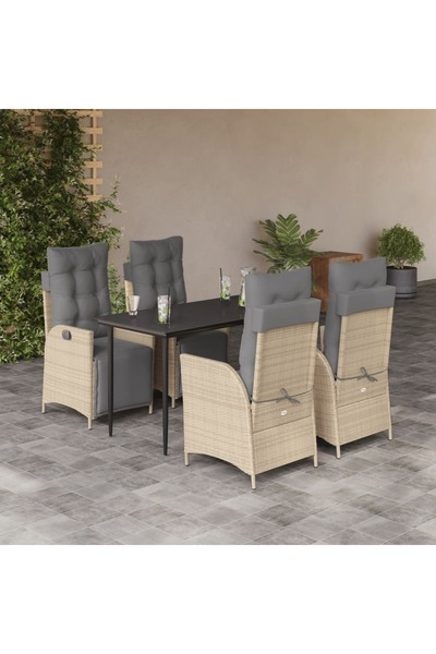 vidaxl 5-piece garden furniture set with cushions, beige, polyrattan